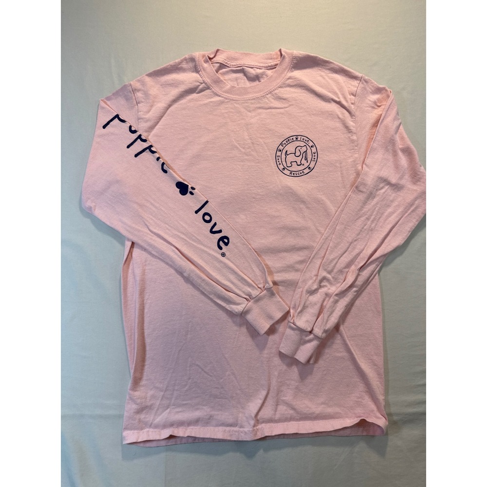 Puppie Love Rescue Graphic Long Sleeve Tee Pink Small Cotton Dog Logo Shirt
